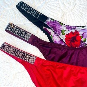 Set of 3 VS Shine Strap Satin Bling Brazilian Bikini Thong Panties